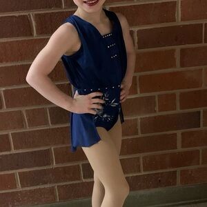 Weissman Navy and Silver Floral Dance costume with Skirt size youth 7/8 Or IC